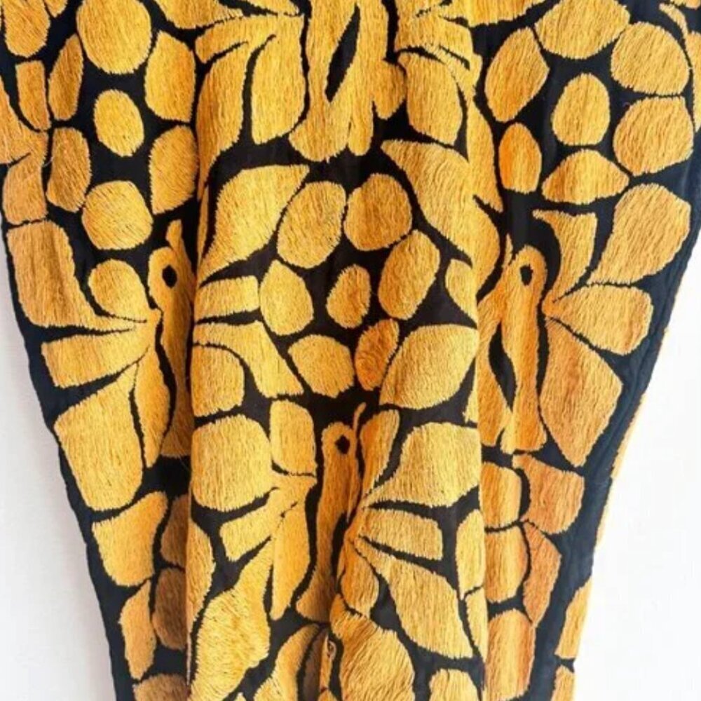 Vintage Fully Embroidered Black Mustard Green Summer Boho Top S - Picture 4 of 5